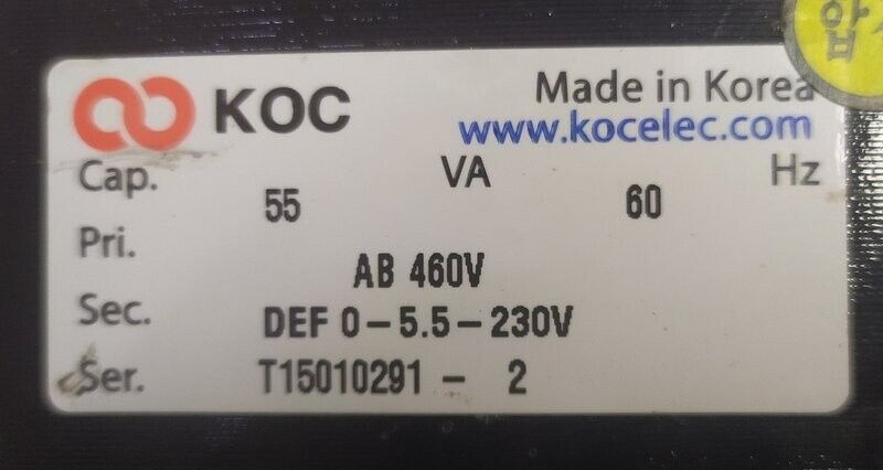 KOC transformer 55VA, 60hZ, AB460V, DEF 0-5.5-230V - NEW