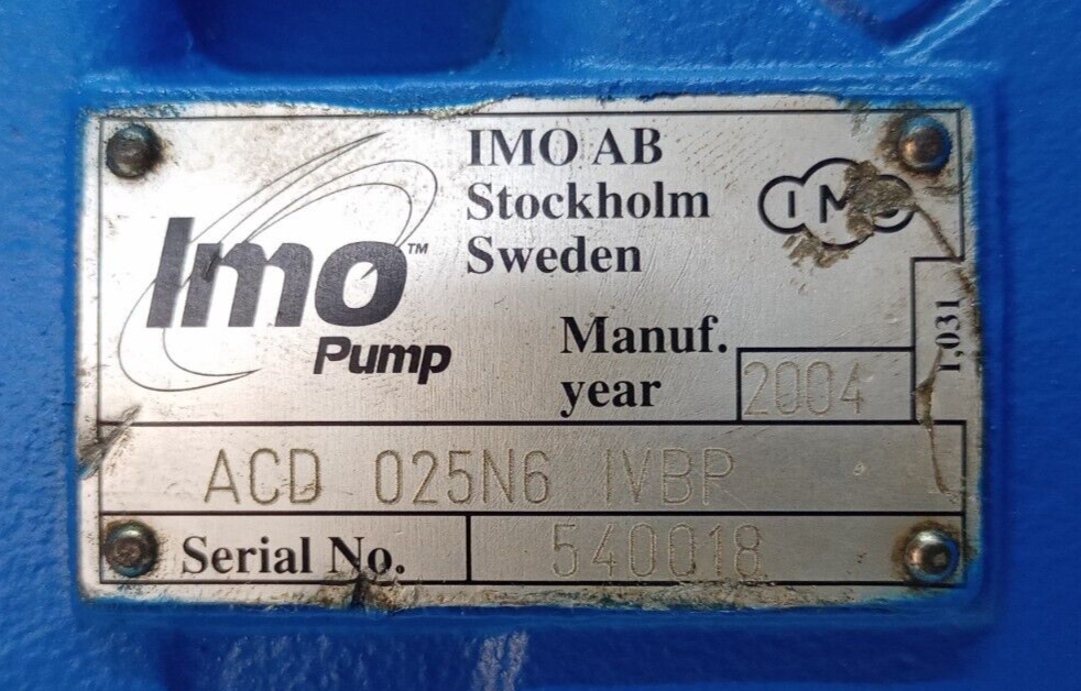 IMO ACD 025N6 IVBP Triple screw pump 0.5kW electric Motor - Refurbished Tested
