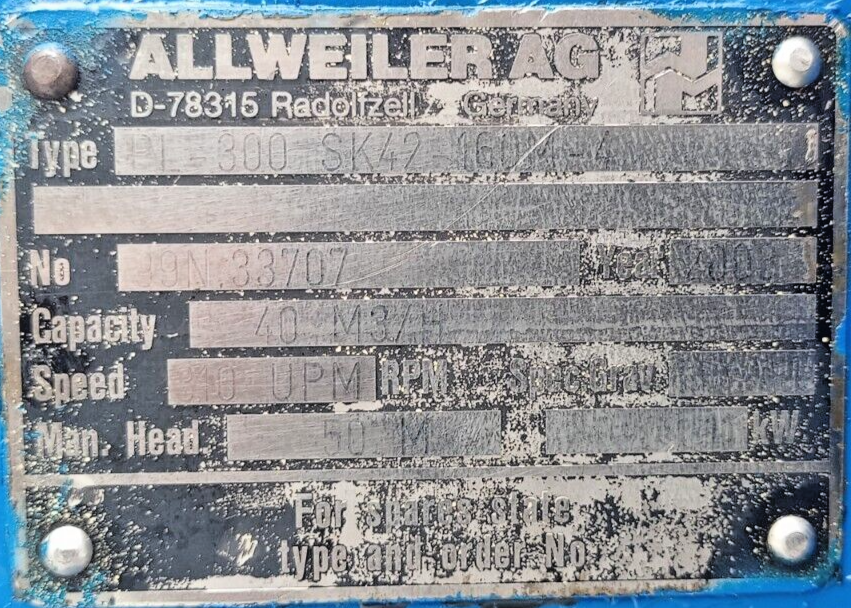 Allweiler PL-300 SK42-160M-4 pump