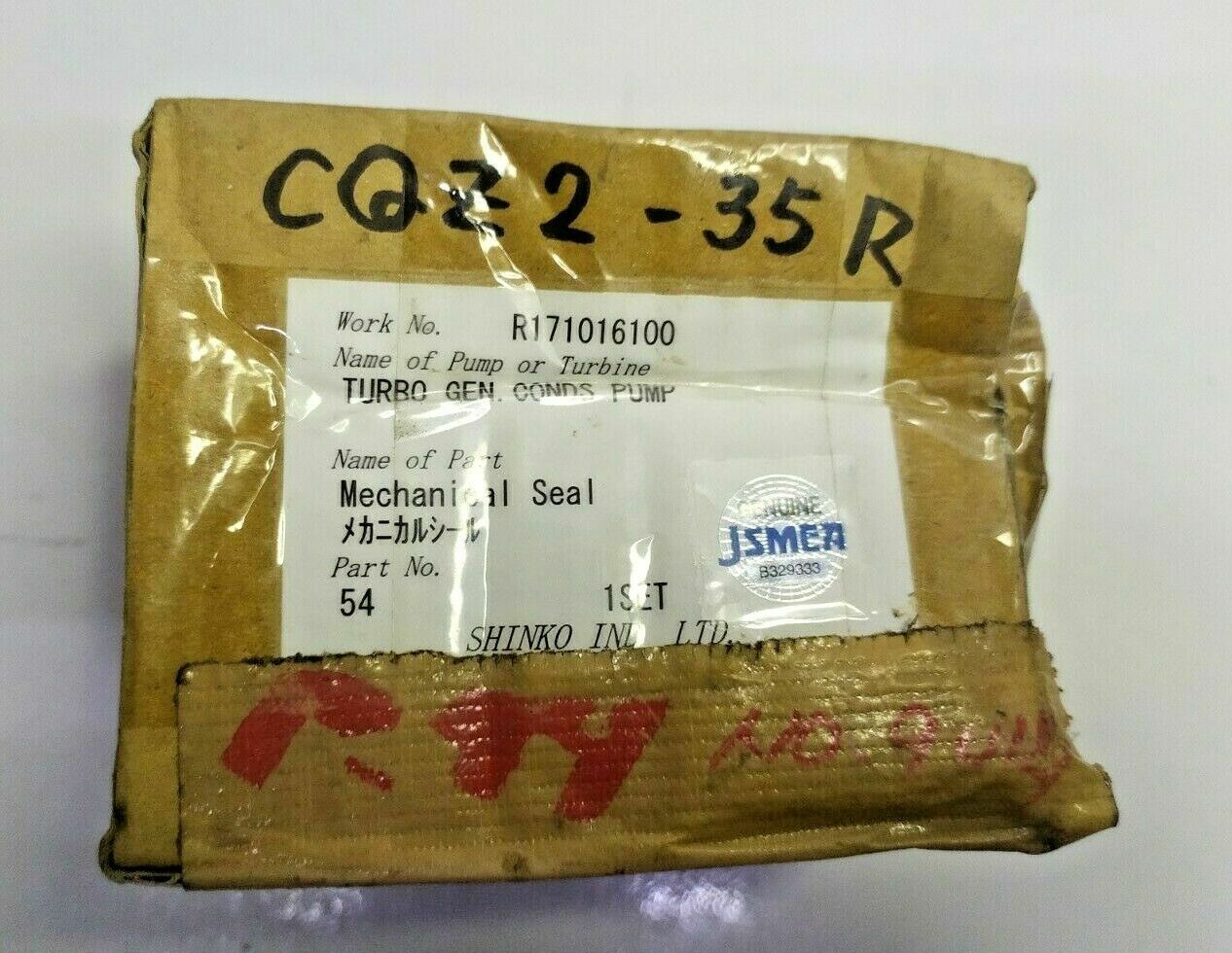 Mechanical seal For shinko pump Turbo Gen. Conds Pump Part no. 54 - NEW