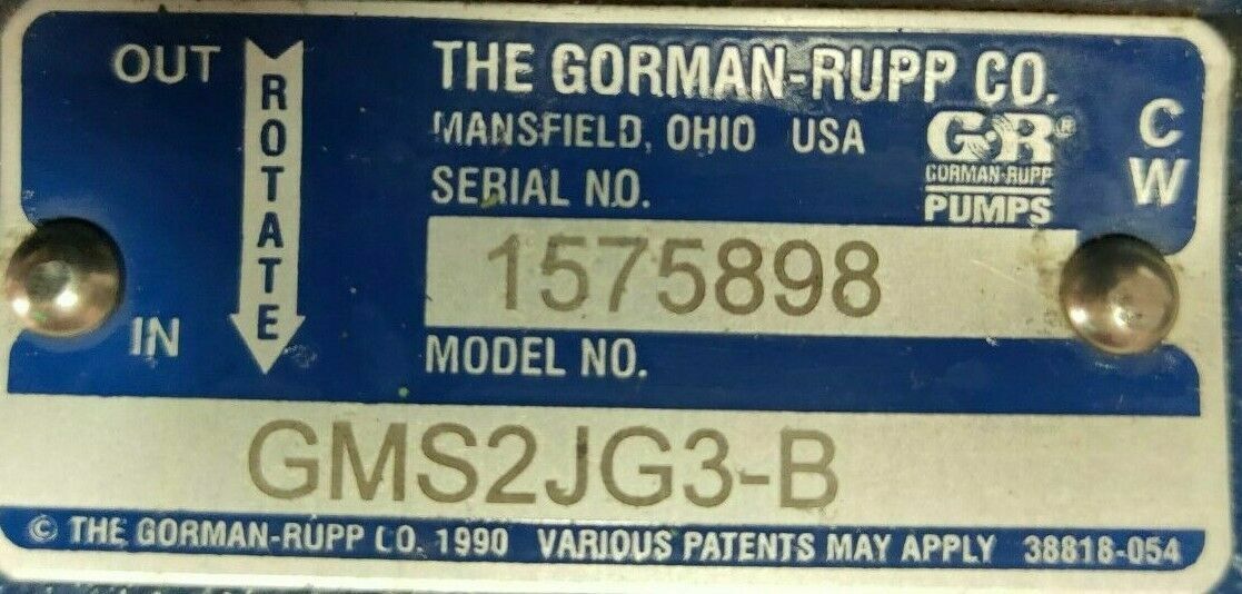 GORMAN-RUPP Pump GMS2JG3-B - NEW