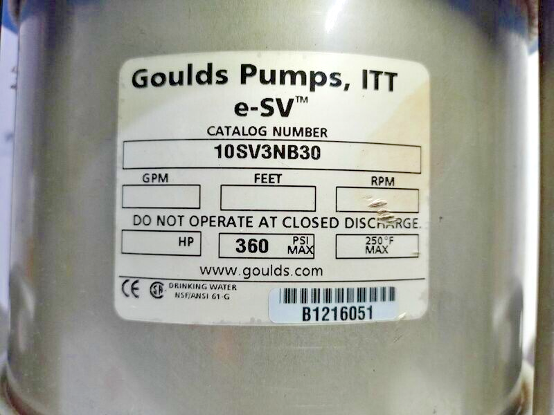 Goulds pump 10SV3NB30 e-SV series Multi stage centrifugal pump