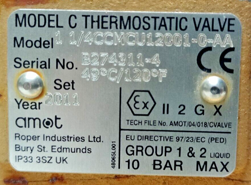 AMOT Model C 1 1/4 CCMCU12001-0-AA THERMOSTATIC CONTROL VALVE- NEW