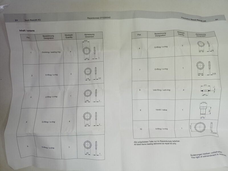 Rexroth 3710300042 Pneumatic Valve Repair kit - NEW