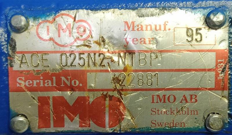 IMO Pump ACE 025N2 NTBP Triple screw Oil Pump - Pressure Tested