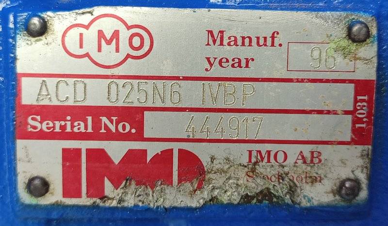 IMO ACD 025N6 IVBP Triple screw pump 0.5kW electric Motor - Refurbished Tested