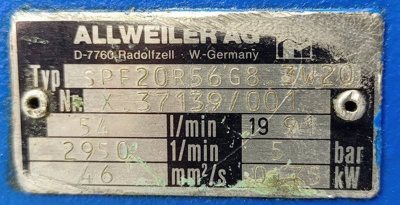 Allweiler SPF20 R56 G8.3-W20 Triple screw pump - TESTED PUMP