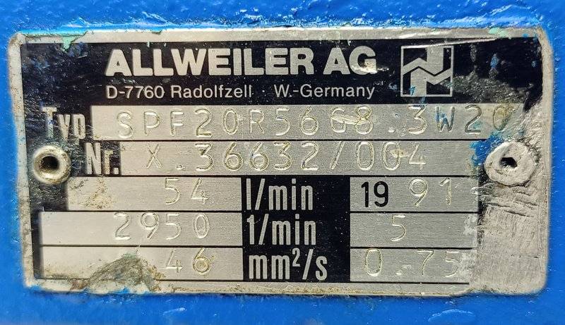 Allweiler SPF20 R56 G8.3-W20 Triple screw pump - TESTED PUMP