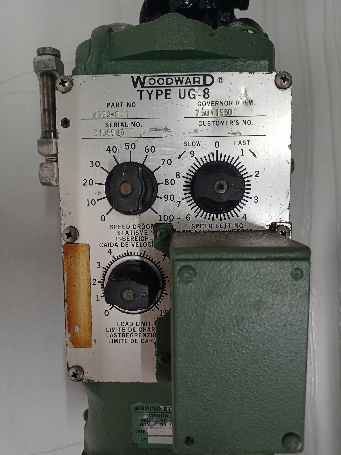 Woodward UG-8 Governor part No. : 8523-831 RPM: 750-1550 - TESTED