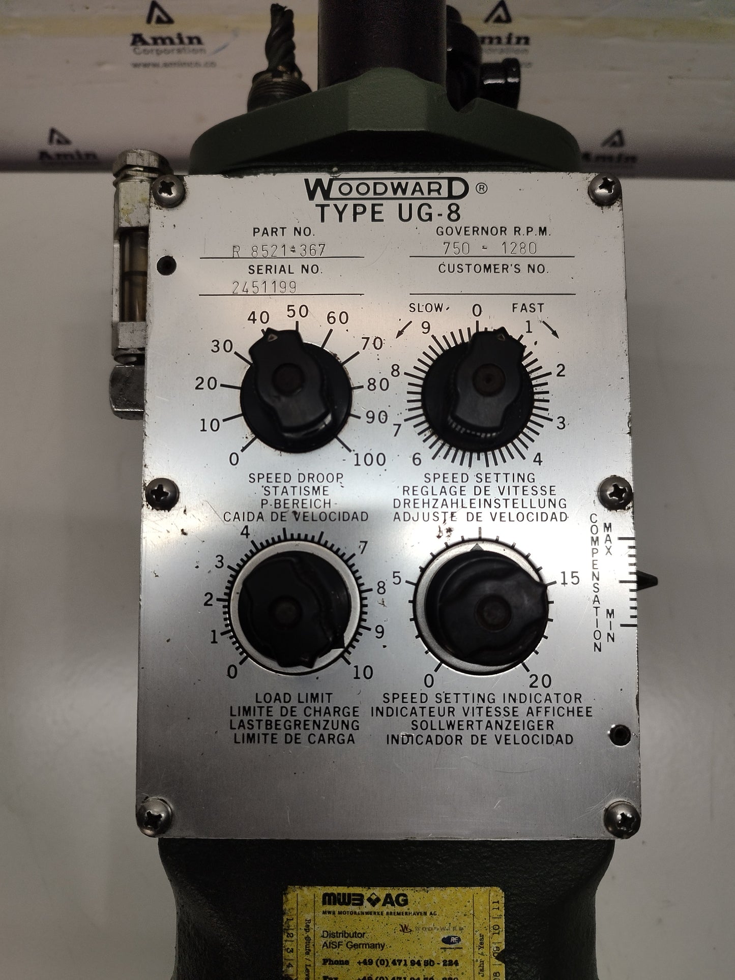 Woodward UG-8 Governor part No. : R8521-367 RPM: 750-1280 - TESTED