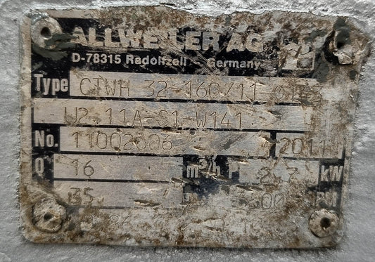 Allweiler CTWH 32-160/11 ⌀143 U2.11A-S1-W141 Centrifugal Pump