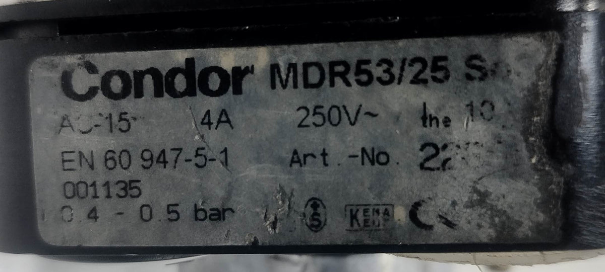 Condor MDR53/25 So-3 Pressure Switch AC-15, 4A, 250V, 0.4-0.5bar - NEW #2