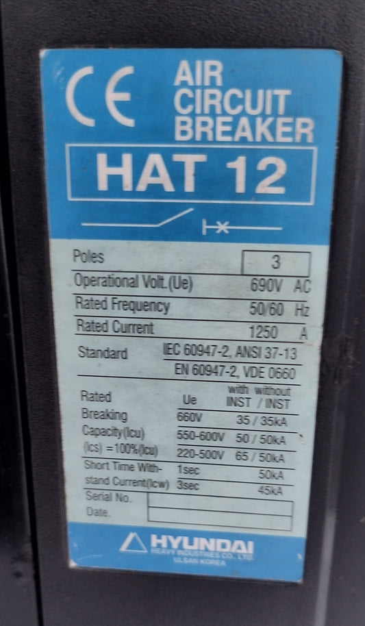 Hyundai HAT 12 Air Circuit Breaker - Tested