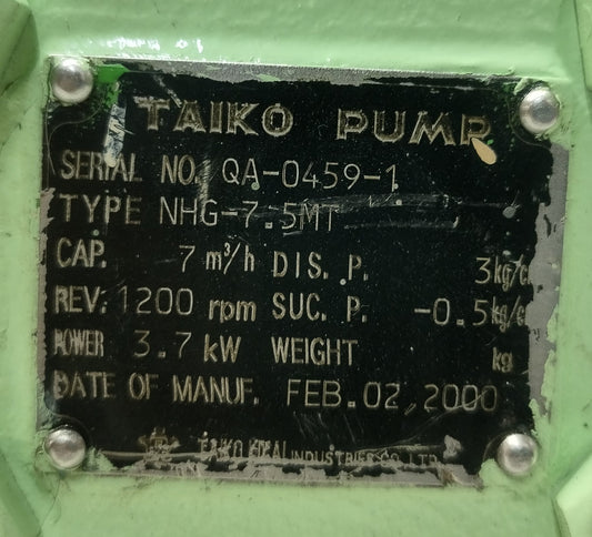 Taiko Kikai NHG-7.5MT Gear Pump Lubrication Oil Transfer Pump