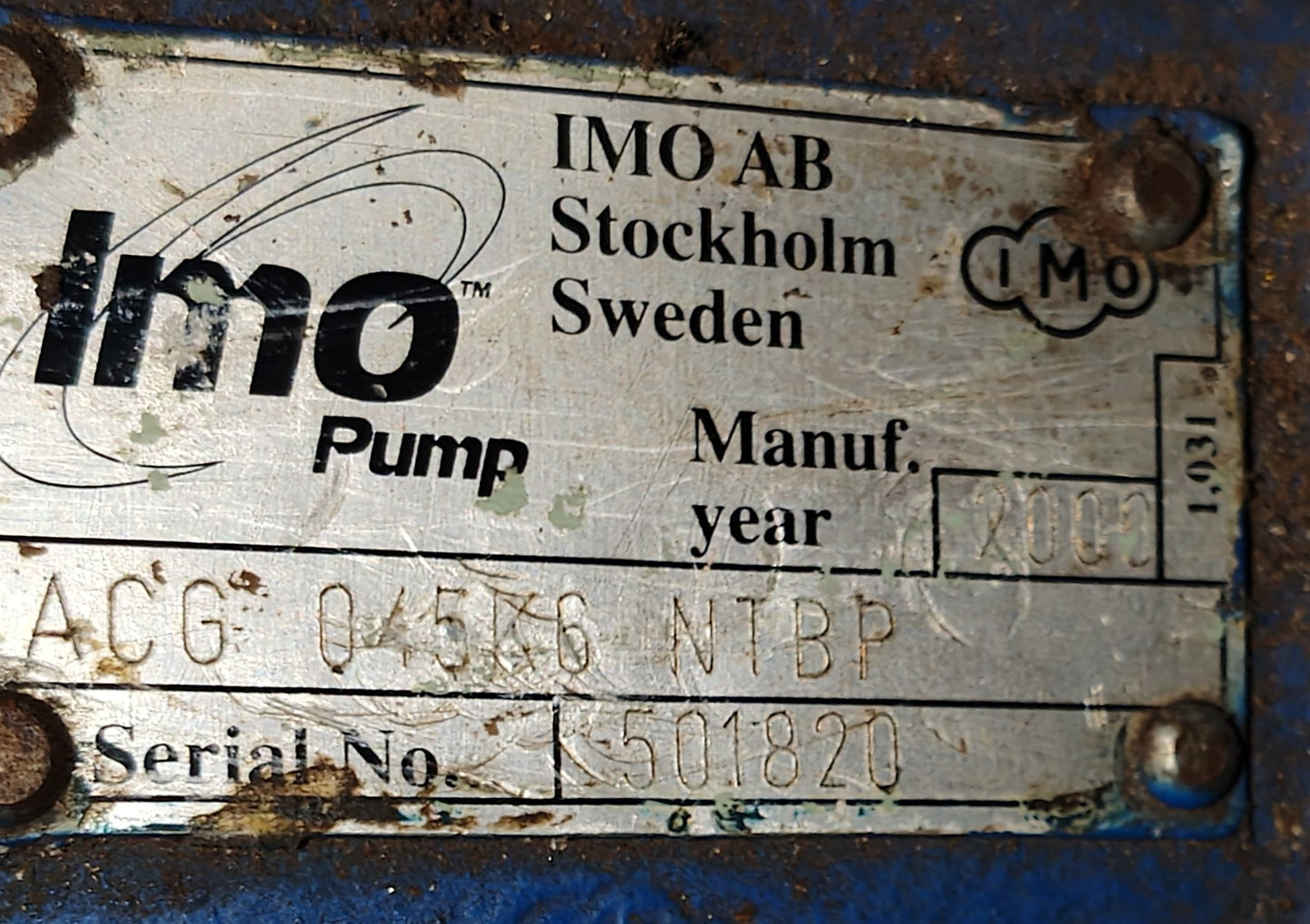 IMO ACG 045K6 NTBP Tripple Screw Pump with 3/3.5KW 50/60hz, 1415/1700rpm motor