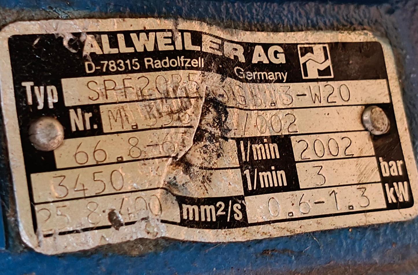 Allweiler SPF20 R56 G8.3 0-3BAR W20 Triple screw pump - TESTED PUMP #2