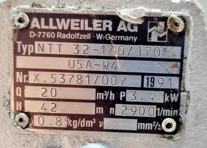 Allweiler NTT 32-160/170 U5A-W4 Centrifugal Pump