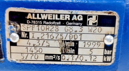 Allweiler SPF10 R28 G8.3 W20 Triple screw pump - Pressure Tested