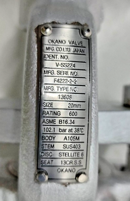 OKANO VALVE V-SS124 Type: 13608 Size: 20mm - NEW