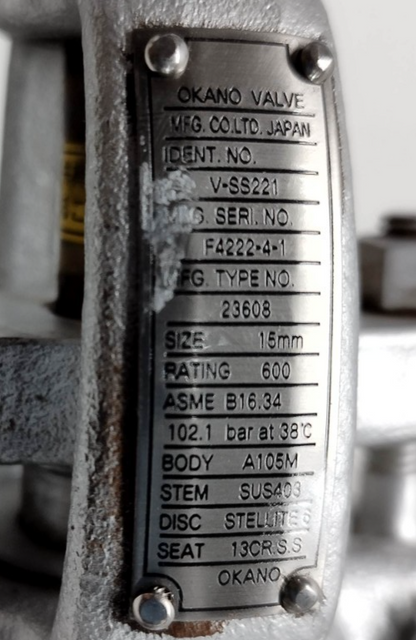 OKANO VALVE V-SS221 Type: 23608 Size: 15mm - NEW