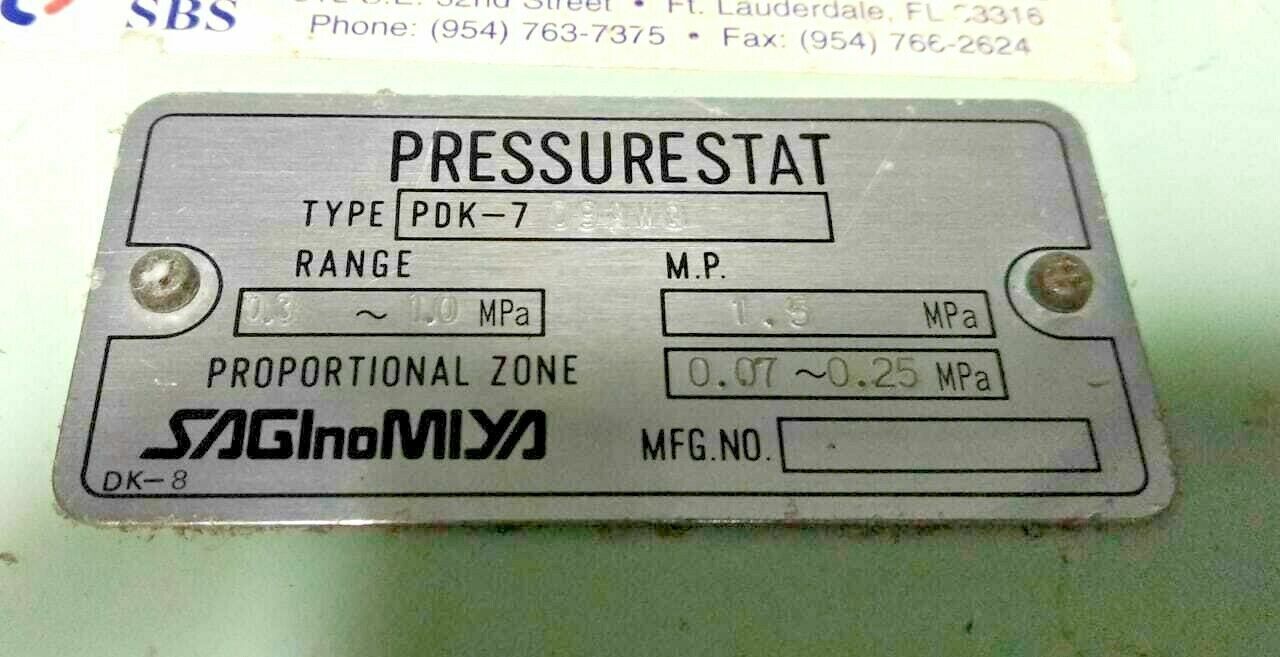 Saginomiya Pressurestat Type: PDK-7 09AWQ Pressure switch - NEW