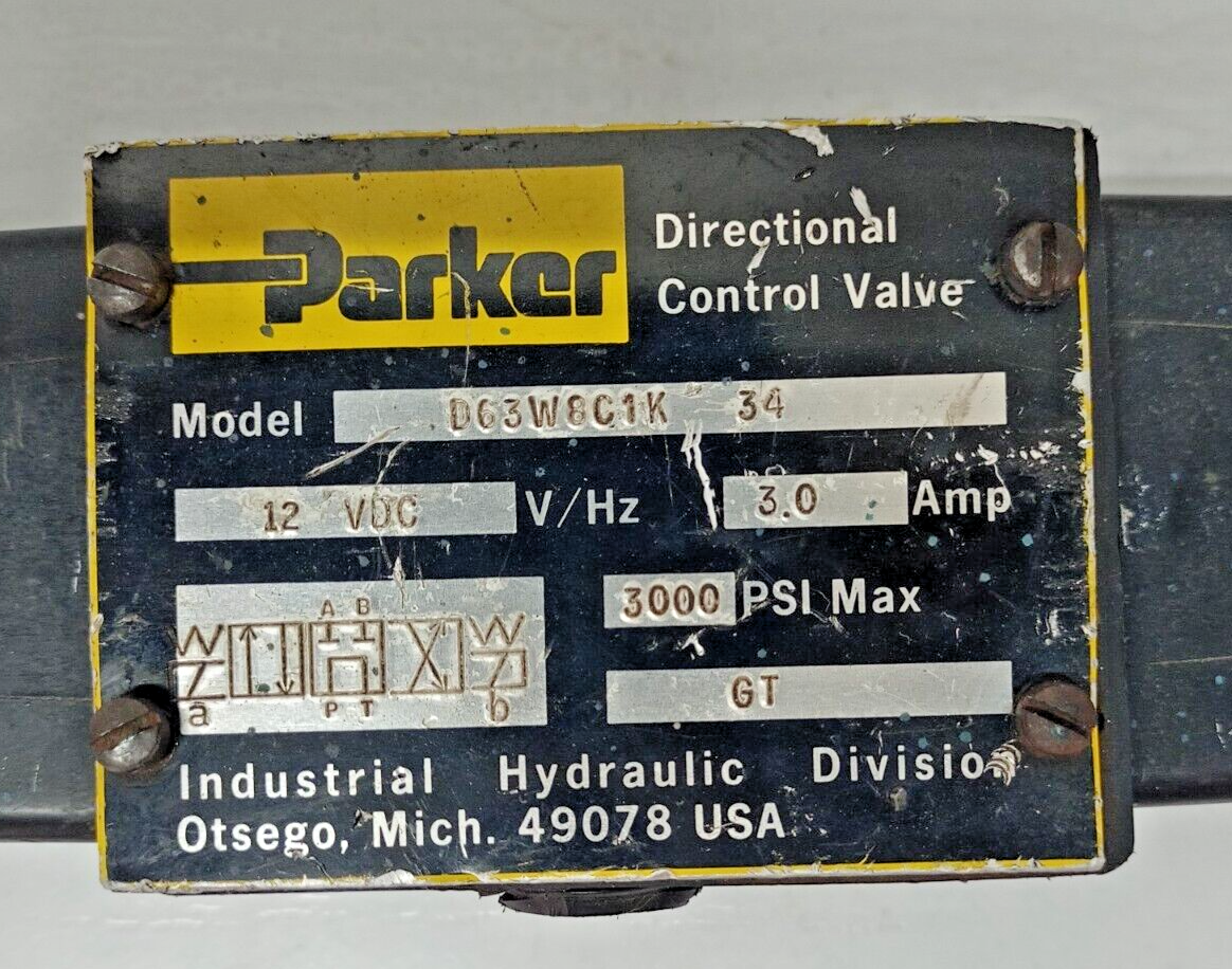 Parker D63W8C1K 34 Directional control Valve 12VDC, 3000PSI - NEW #2