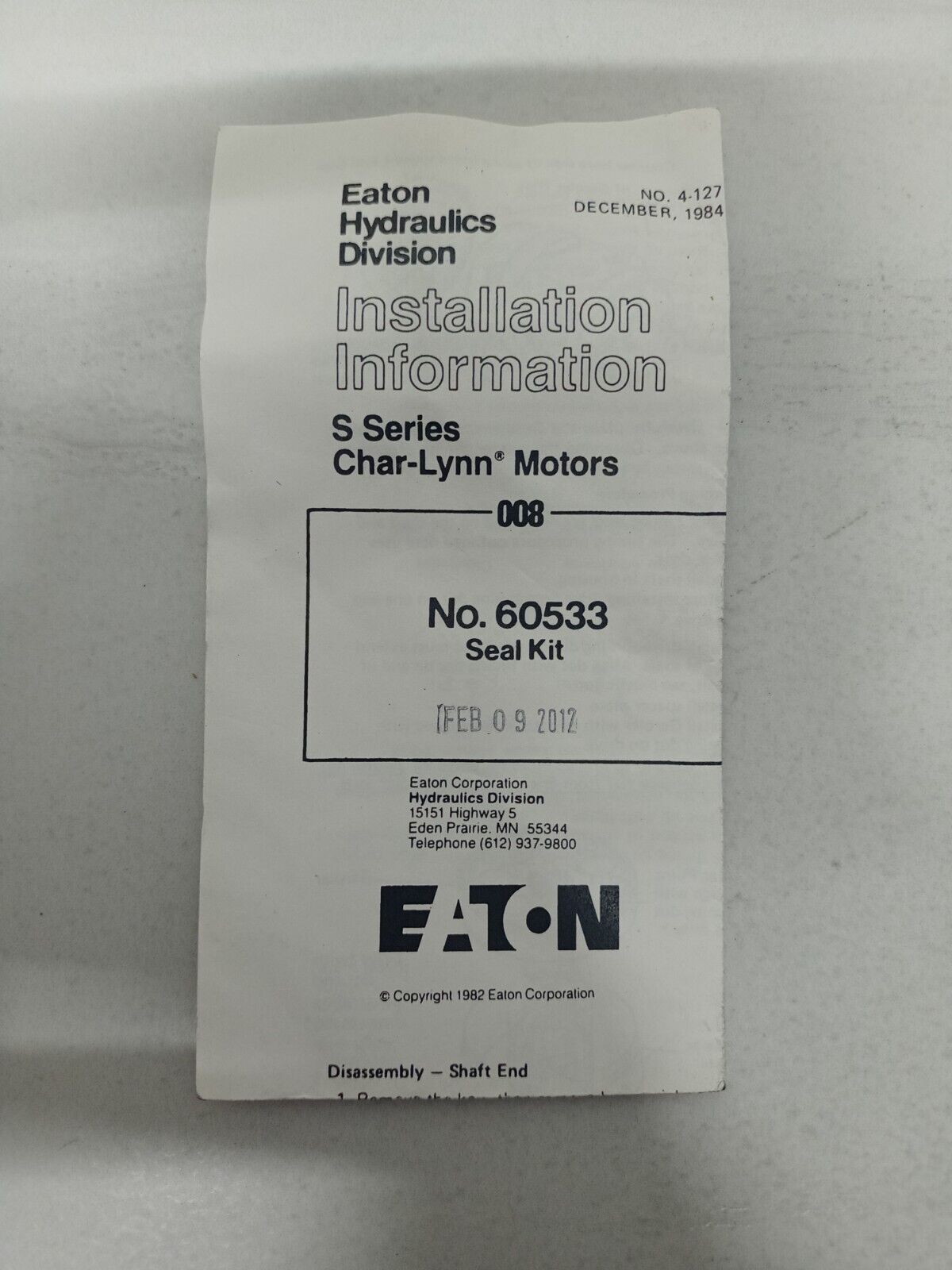 Eaton 60533 S-series Char-Lynn Motor seal kit - NEW