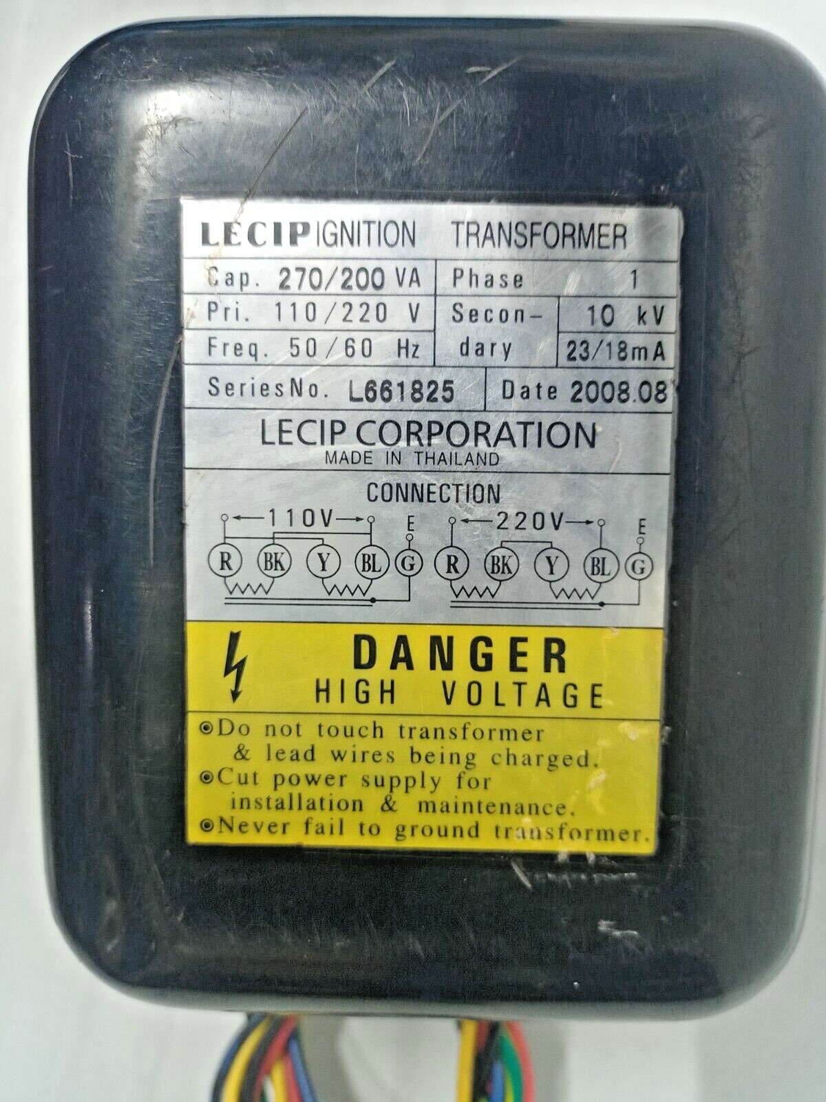 LECIP G10M23 Ignition Transformer Cap.270/200VA, 110/220V, 50/60Hz, 10kv NEW#2