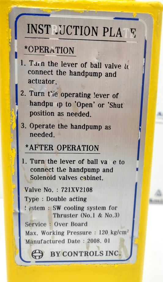 By Controls Inc 721XV2108 Double Acting SW cooling system for Thruster 120bar
