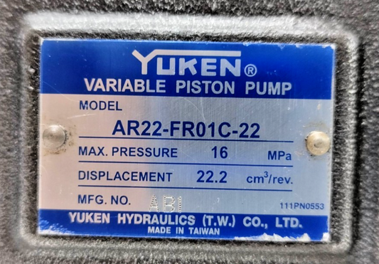 Yuken AR22-FR01C-22 Hydraulic Pisotn Pump 160Mpa - Refurbished & Tested