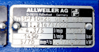 Allweiler SPF10 R28 G8.3 W20 Triple screw pump - Pressure Tested