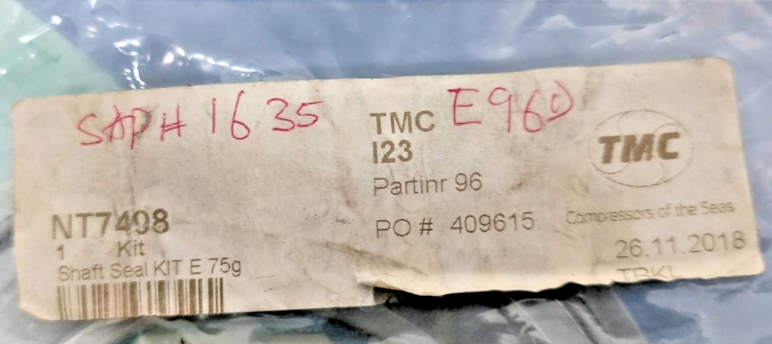 Tamrotor Marine Compressor TMC NT7498 Shaft Seal Kit for E75g - NEW