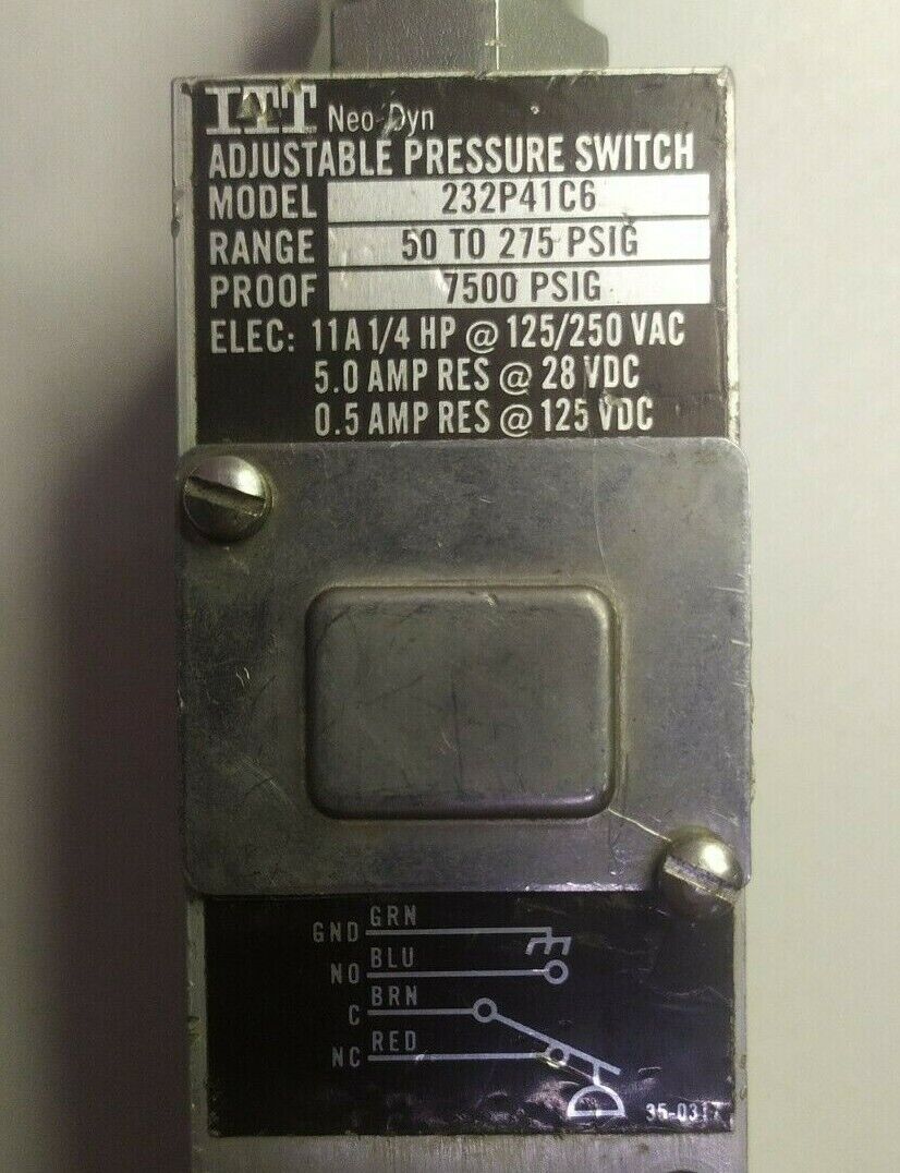 ITT Neo-Dyn 232P41C6 Adjustable pressure switch 50-275 Psig