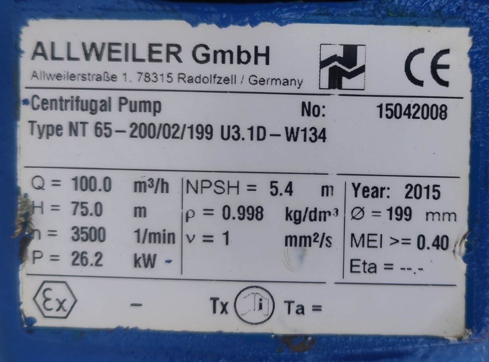 Allweiler NT 65-200/02/199 U3.1D-W134 Centrifugal Pump - NEW