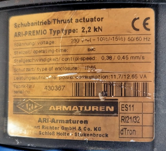 Ari-armaturen ARI-PREMIO 2,2 kN Electric Thrust Actuator with DN20 PN16 Valve