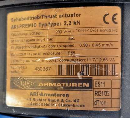Ari-armaturen ARI-PREMIO 2,2 kN Electric Thrust Actuator with DN20 PN16 Valve