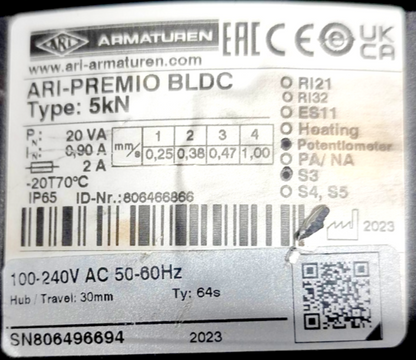 Ari-armaturen ARI-PREMIO 5kN Electric Thrust Actuator 100-240VAC, 50/60Hz - NEW