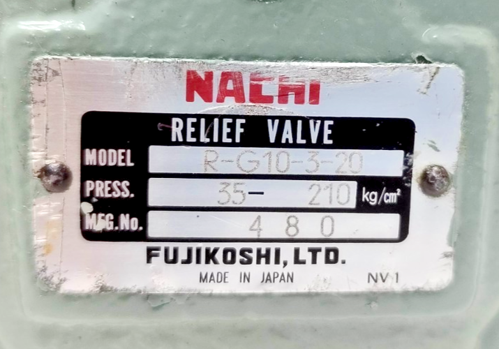 Nachi Fujikoshi R-G10-3-20 Pressure Relief Valve, Range: 35-210 Bar - NEW