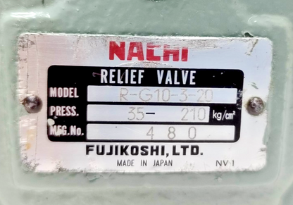 Nachi Fujikoshi R-G10-3-20 Pressure Relief Valve, Range: 35-210 Bar - NEW