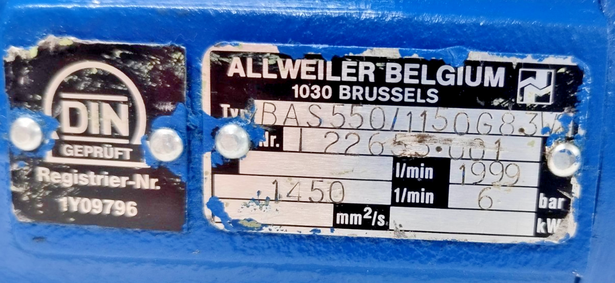 Allweiler BAS550/1150 G8.3W2 Triple Screw Pump - Pressure tested
