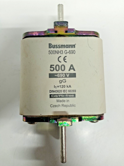 Bussmann 500NH3 G-690 500A 690V H.R.C. fuses - NEW (Lot of 3pcs)