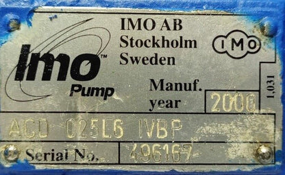 IMO ACD 025L6 IVBP Triple screw pump Complete with Motor - Refurbished Tested
