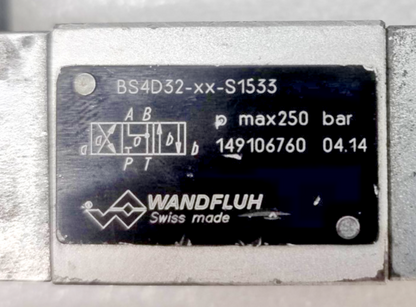 Wandfluh BS4D32-XX-S1533 Solenoid Valve 250bar max, 24VDC