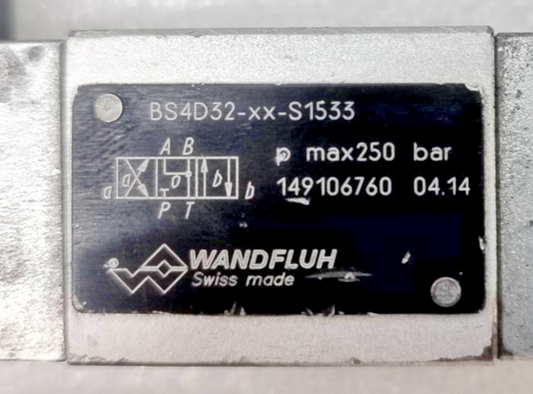 Wandfluh BS4D32-XX-S1533 Solenoid Valve 250bar max, 24VDC