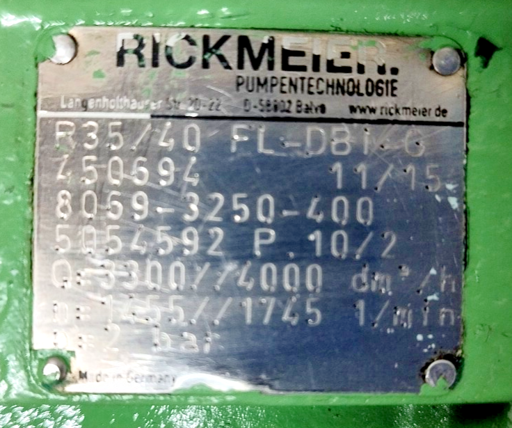 Rickmeier R35/40 FL-DBI-G Hydraulic gear pump - Pressure Tested
