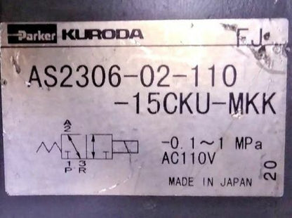 PARKER Kuroda Solenoid Valve AS2306-02-110-15CKU-MKK 110V AC ~0.1 ~ 1.0 Mpa