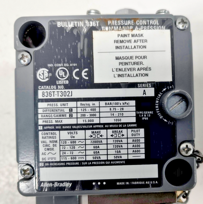 Allen-Bradley 836T-T302J Series-A Pressure Control Switch - NEW Free Shipping