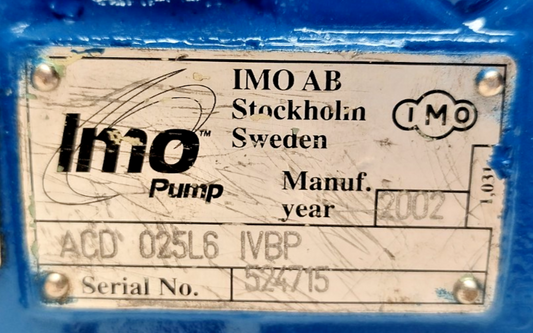 IMO ACD 025L6 IVBP Triple screw pump 0.75kW electric Motor - Refurbished Tested