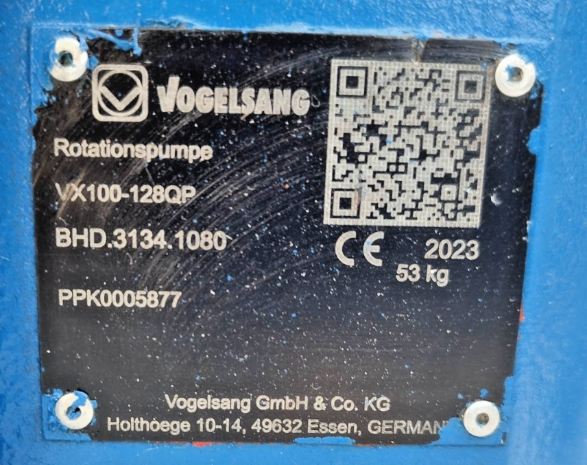 Vogelsang VX100-128QP Hiflo Positive Displacement Rotary Lobe Pump Mfg.2023
