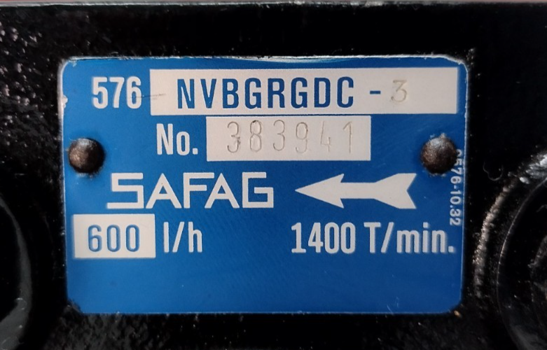 Safag NVBGRGDC-3 Fuel Oil Pump Cap.:600 L/h 1400 rpm - NEW